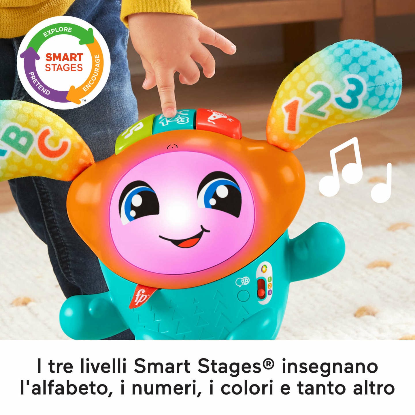 Fisher-Price DJ Nino Salterino - Giocattolo Musicale Interattivo ed Educativo con Luci e Azione Saltellante per Bambini 9-36 Mesi, HJP91