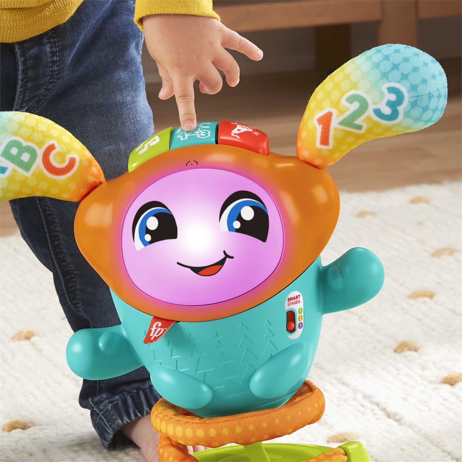 Fisher-Price DJ Hüpfi - Giocattolo educativo musicale interattivo con luci e azione saltellante per bambini 9-36 mesi