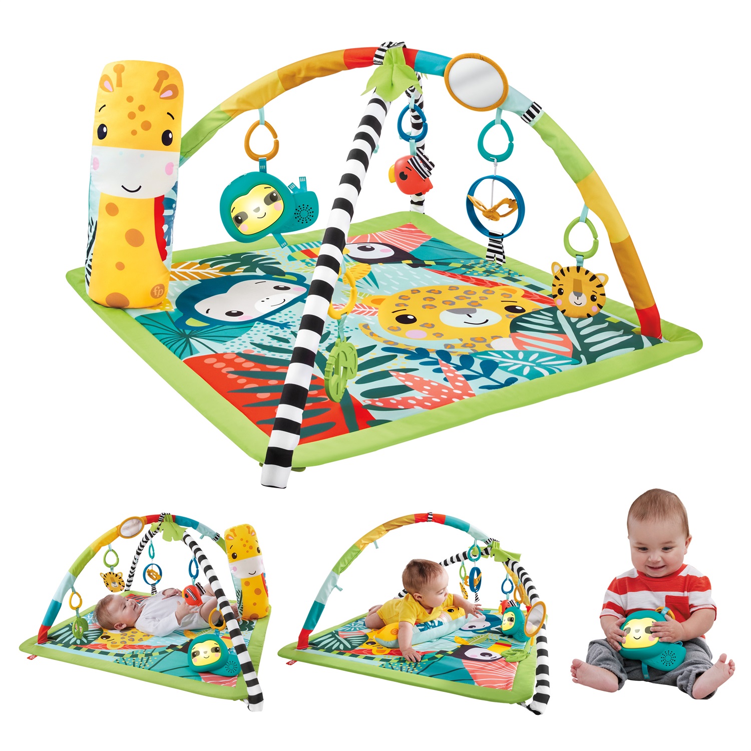 Fisher-Price HJW08 Palestrina Sensoriale Cuccioli della Natura 3-in-1 con 5 Giochi, Luci e Suoni, Tappetino per Giocare dalla Nascita ai Primi Passi