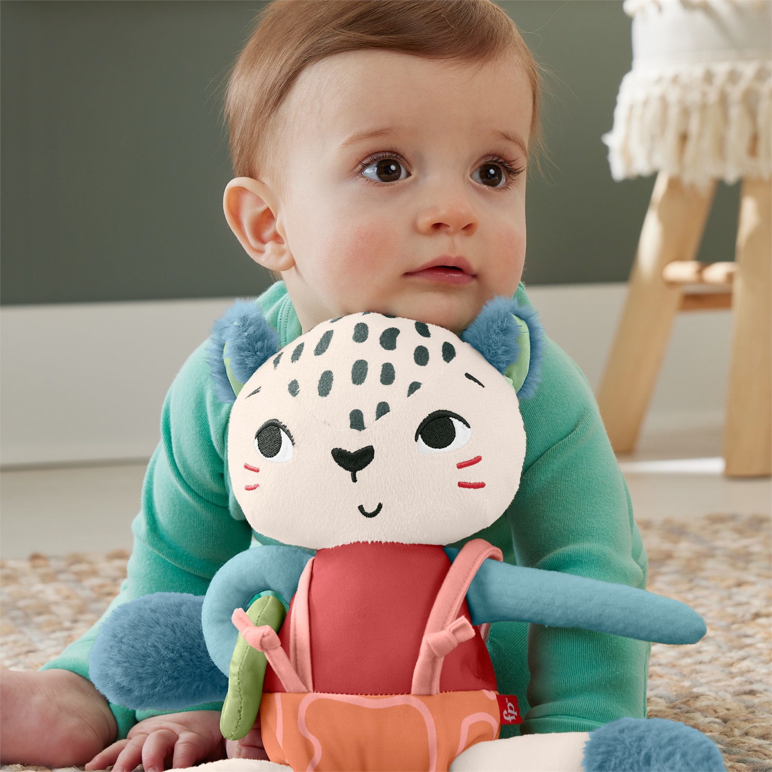 Fisher-Price Amici del Pianeta - Leopardino Scopri e Gioca, Morbido Peluche in Tessuto con Stivaletti, Realizzato con il 95% di Plastica Riciclata, 3 Mesi