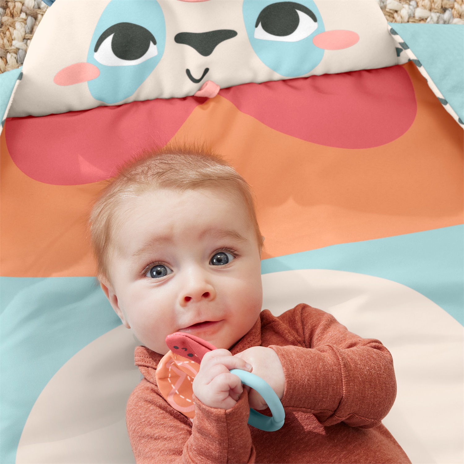 Fisher-Price Amici del Pianeta Tappetino da Gioco Panda - 3 in 1, Realizzato con Plastica Riciclata, Inclusi Gioco Frusciante e Specchietto, 0 Mesi