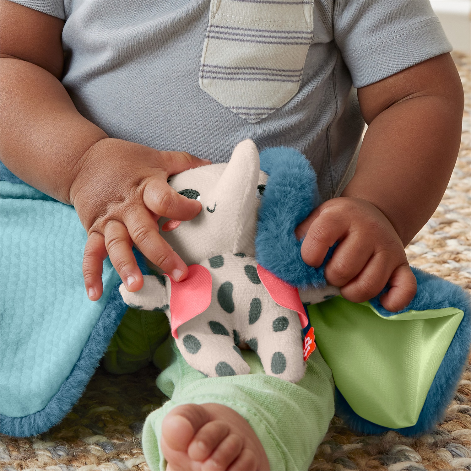Fisher-Price Amici del Pianeta - Elefantino Dolci Orecchie, Morbido Peluche con Gilet in Raso, Realizzato con 90% Plastica Riciclata, Imballaggio Certificato FSC, 3 Mesi