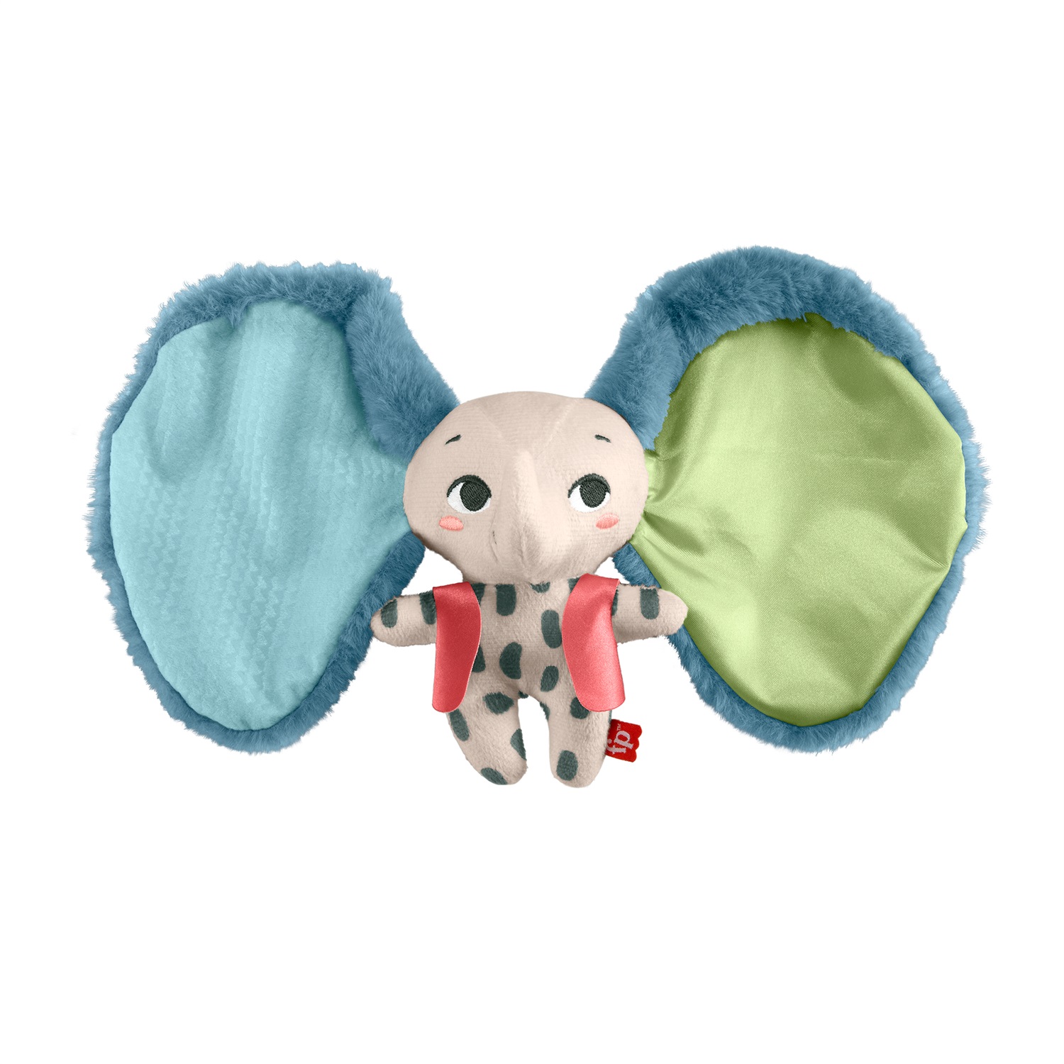 Fisher-Price Amici del Pianeta - Elefantino Dolci Orecchie, Morbido Peluche con Gilet in Raso, Realizzato con 90% Plastica Riciclata, Imballaggio Certificato FSC, 3 Mesi