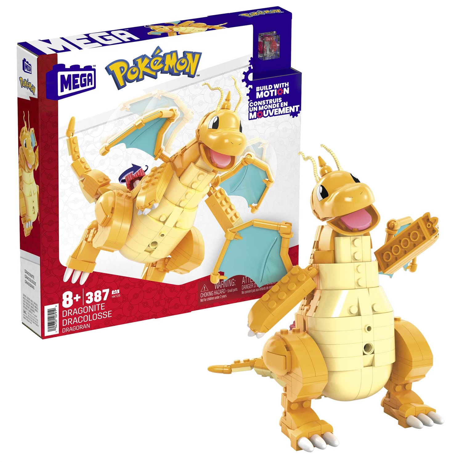 MEGA Pokémon Dragonite - Set di Costruzione da 388 Pezzi con Sistema Mattoncino Movimento, Alto 18 cm, Giocattolo per Bambini 8 Anni, HKT25