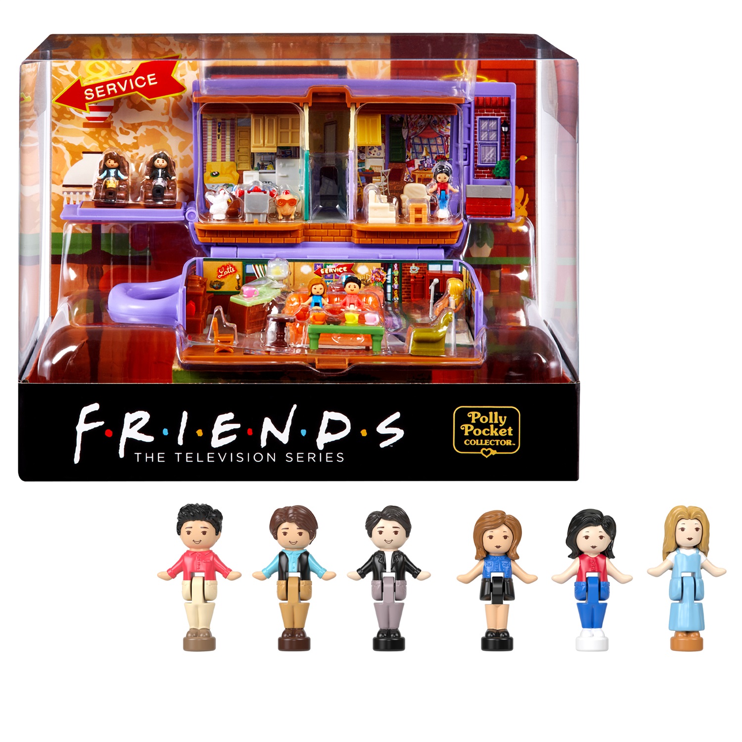 Polly Pocket HKV74 - Cofanetto Friends con Playset Tazza da Caffè Central Perk, 6 Personaggi, 9 Accessori e 3 Luoghi, Giocattolo per Bambini 4 Anni