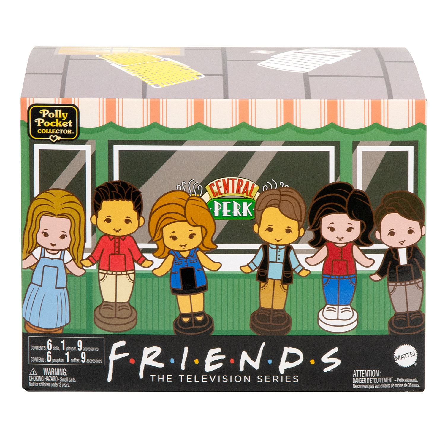 Polly Pocket HKV74 - Cofanetto Friends con Playset Tazza da Caffè Central Perk, 6 Personaggi, 9 Accessori e 3 Luoghi, Giocattolo per Bambini 4 Anni