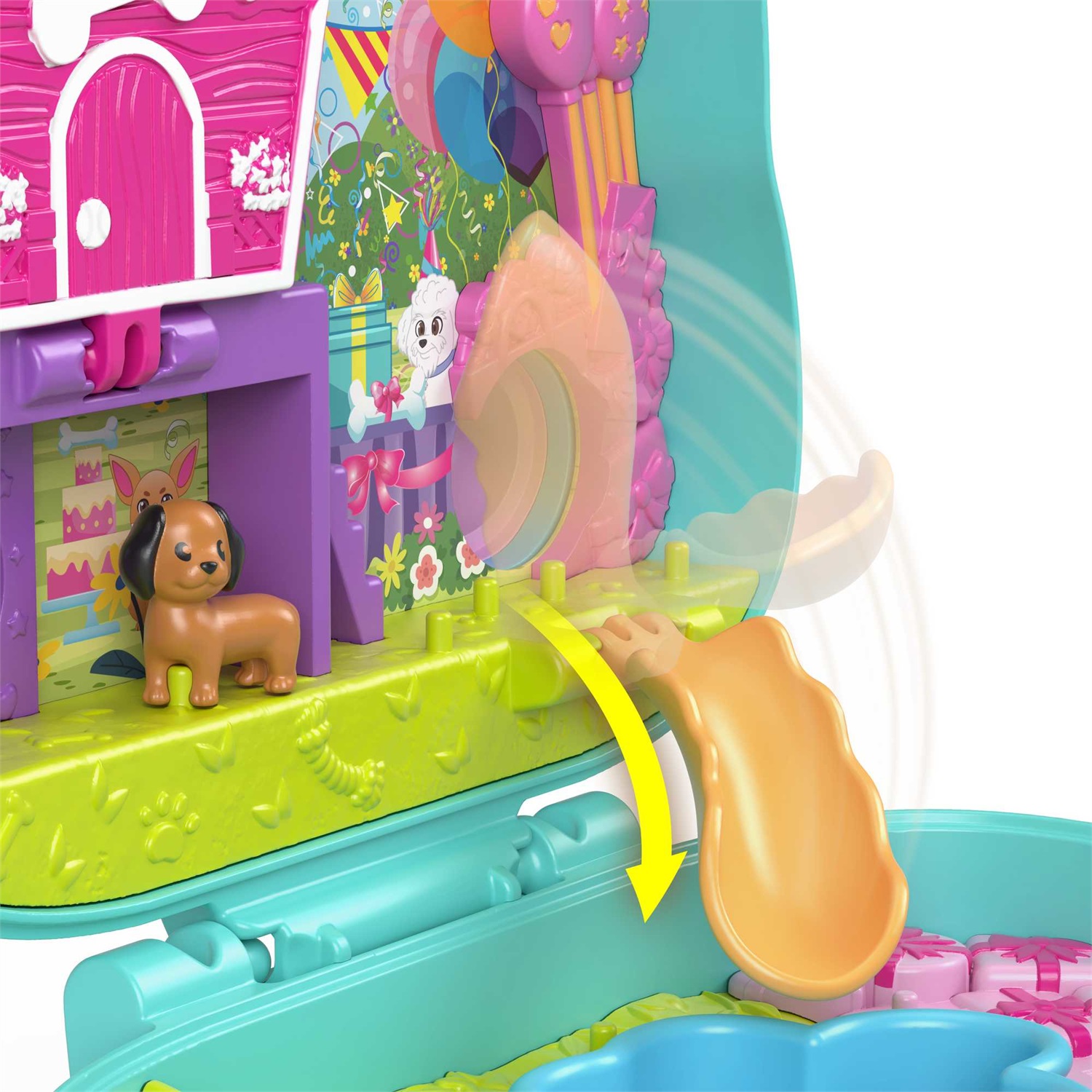 Mattel Polly Pocket - Cofanetto Il Compleanno del Cagnolino con 2 Micro Bambole e 14 Accessori, Giocattolo da Viaggio Tascabile per Bambini 4 Anni