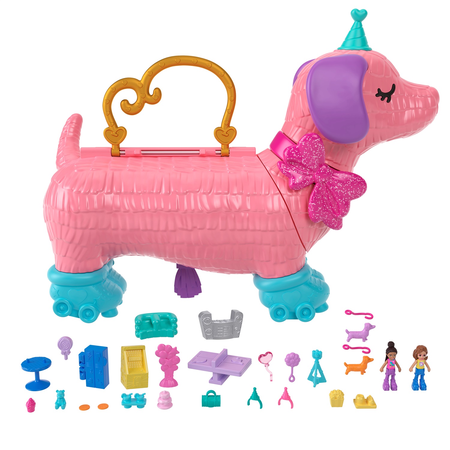 Mattel Polly Pocket HKV52 - Festa dei Cuccioli con 2 Bambole e 26 Accessori, Pista di Pattinaggio