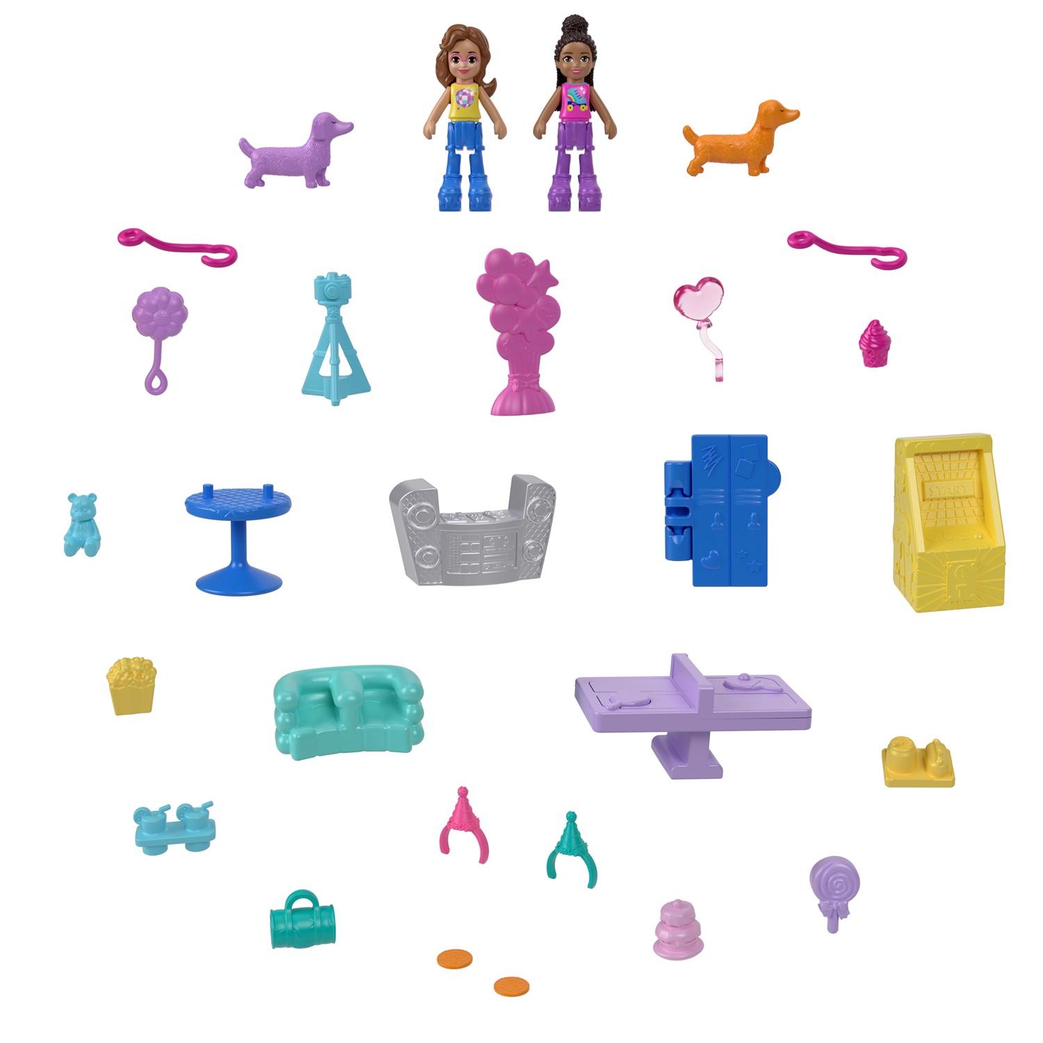 Mattel Polly Pocket HKV52 - Festa dei Cuccioli con 2 Bambole e 26 Accessori, Pista di Pattinaggio