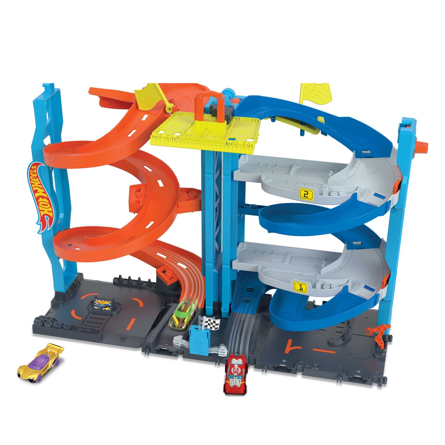 Hot Wheels City Playset HKX43 con Pista, 1 Macchinina, Torre 2 in 1 e Ascensore Azionabile - Giocattolo per Bambini 3 Anni