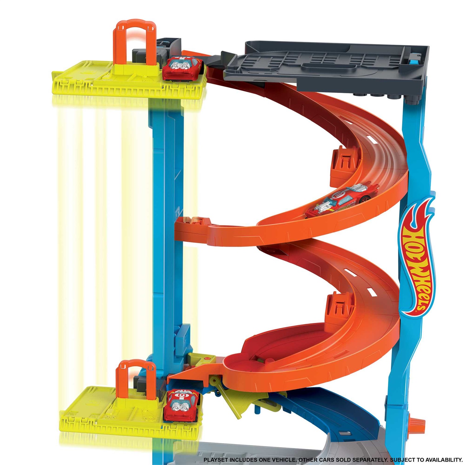 Hot Wheels City Playset HKX43 con Pista, 1 Macchinina, Torre 2 in 1 e Ascensore Azionabile - Giocattolo per Bambini 3 Anni