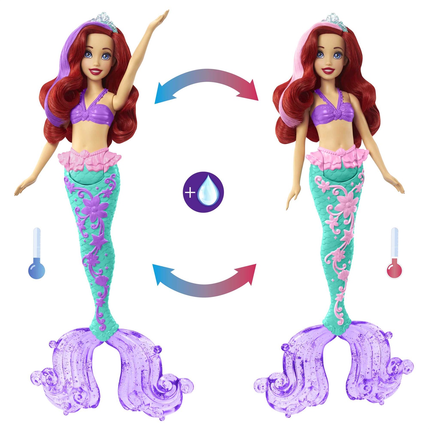 Mattel Disney Princess Ariel Cambia Colore HLW00 - Bambola Sirena Ispirata a La Sirenetta