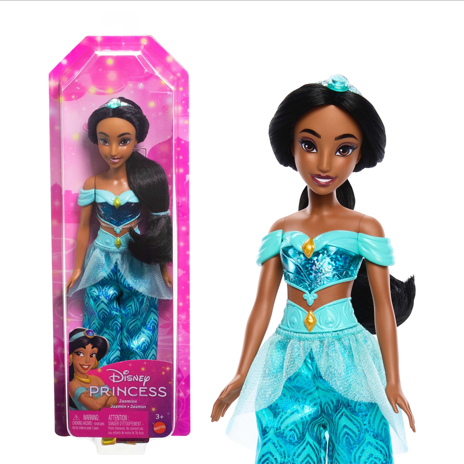 Mattel Disney Princess HLW12 Bambola Jasmine con Accessori Scintillanti - Giocattolo per Bambini 3 Anni