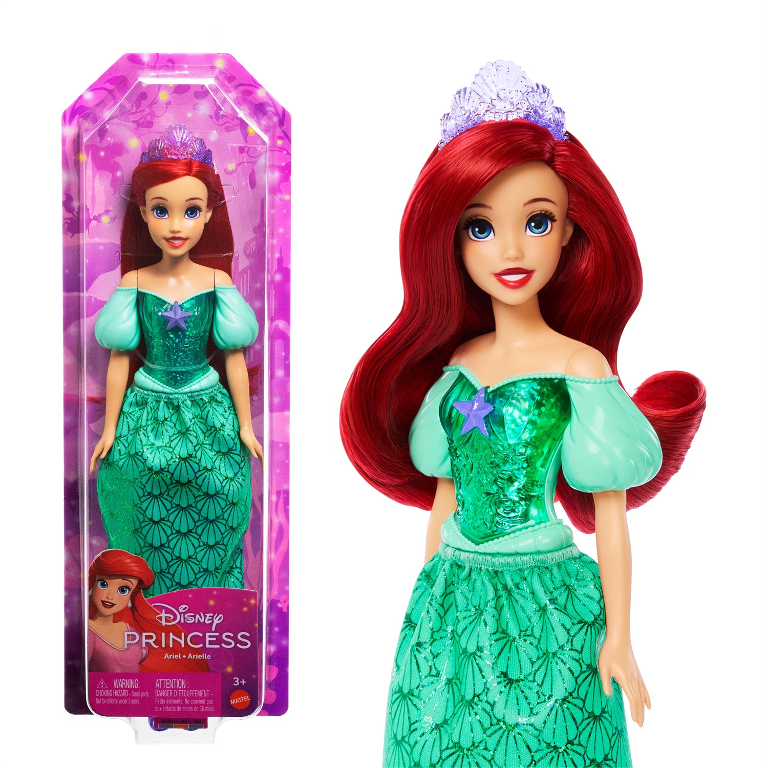Mattel Disney Princess Ariel HLW10 - Bambola snodata con capi e accessori scintillanti ispirati al film La Sirenetta, per bambini 3 anni
