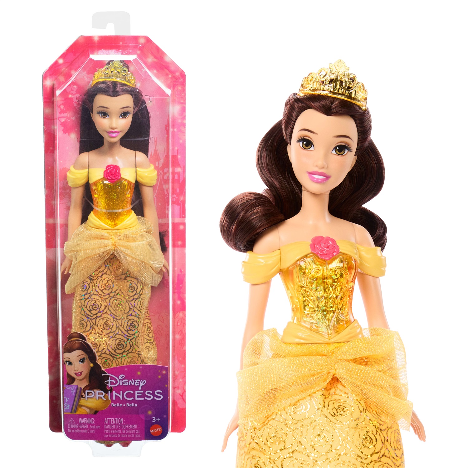 Mattel HLW11 Bambola Belle - Principessa Disney con Capi e Accessori Scintillanti, Ispirata a La Bella e la Bestia, Giocattolo per Bambini 3 Anni