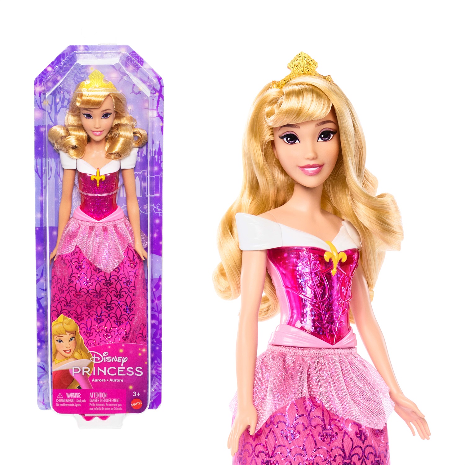 Mattel Disney Princess HLW09 - Bambola Aurora con Outfit e Accessori Scintillanti Ispirati a La Bella Addormentata nel Bosco, Giocattolo per Bambini 3 Anni