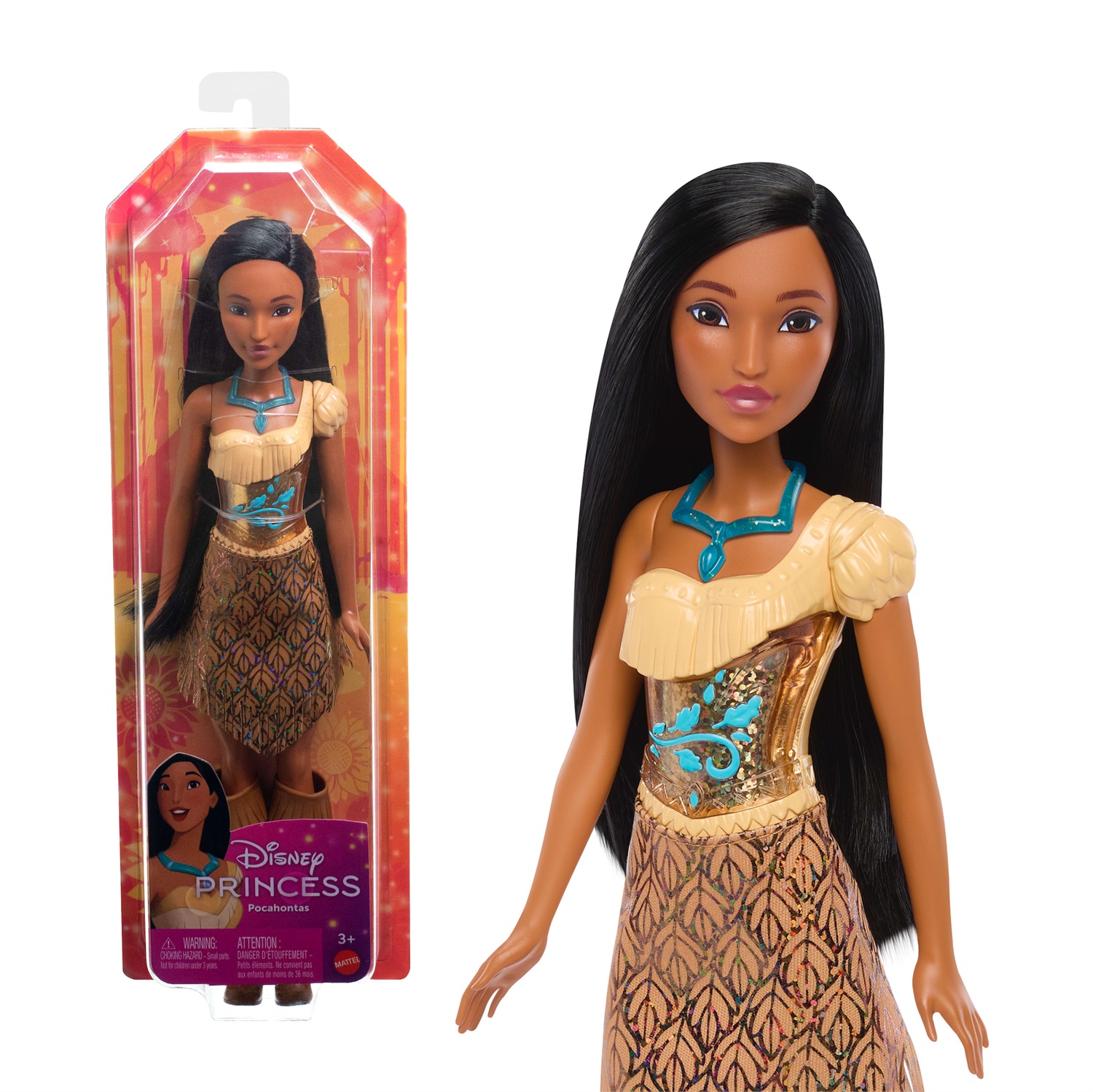 Mattel Disney Princess Pocahontas - Bambola snodata con capi e accessori scintillanti, Giocattolo per Bambini 3 Anni, HLW07