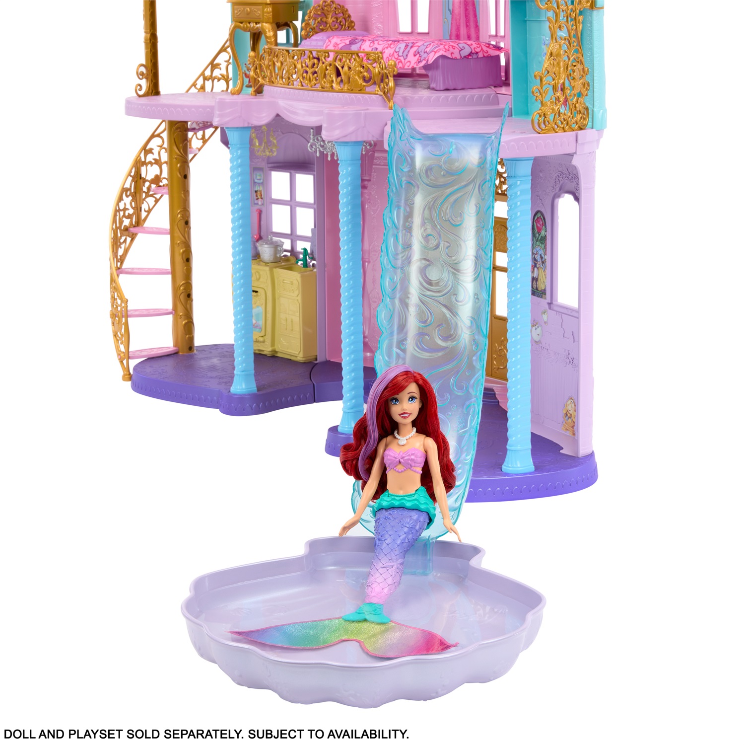Mattel Disney Princess - Magiche Avventure nel Castello, playset alto 122 cm con 3 livelli, 10 aree di gioco, luci e suoni, 25 mobili e accessori inclusi, giocattolo per bambini da 3 anni