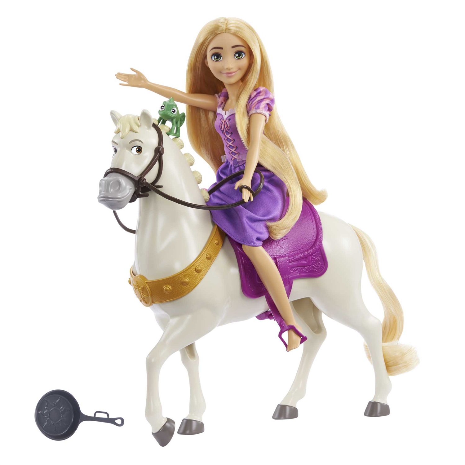 Mattel Disney Princess - Bambola Rapunzel con Maximus e Pascal, Accessori da Equitazione, Giocattolo per Bambini 3 Anni, HLW23