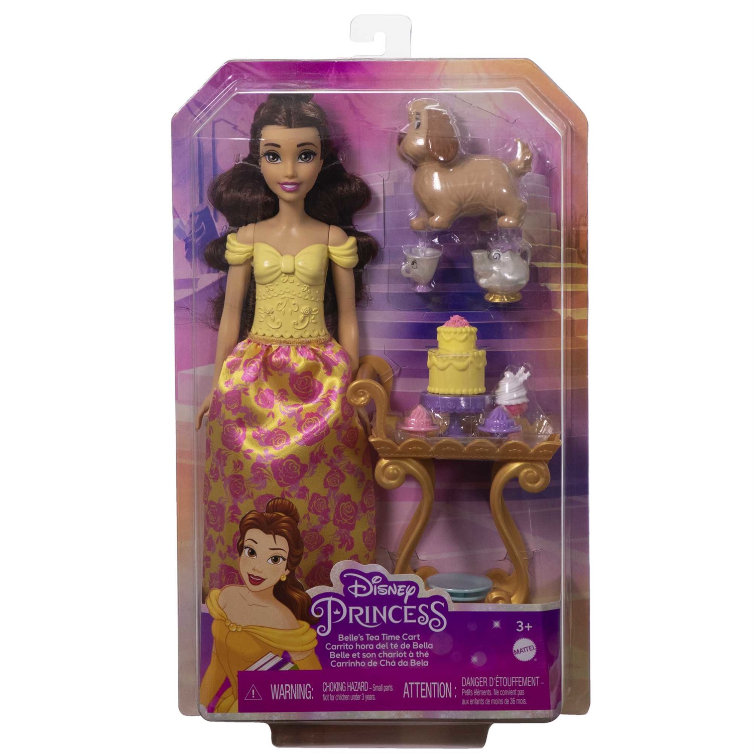 Disney Princess HLW20 Set da Tè di Belle con Bambola e Vestiti Scintillanti, Accessori Inclusi per Gioco di Ruolo