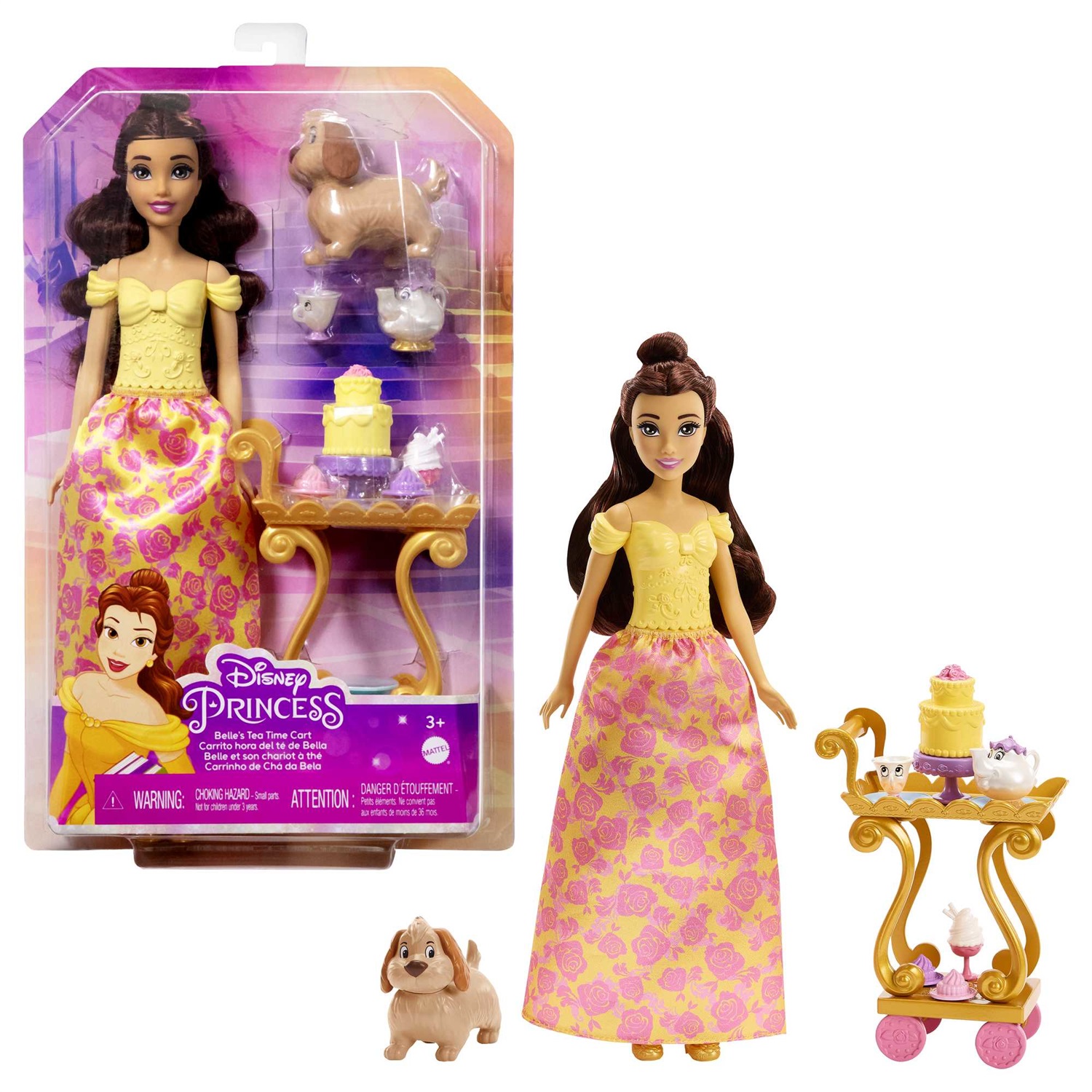 Disney Princess HLW20 Set da Tè di Belle con Bambola e Vestiti Scintillanti, Accessori Inclusi per Gioco di Ruolo