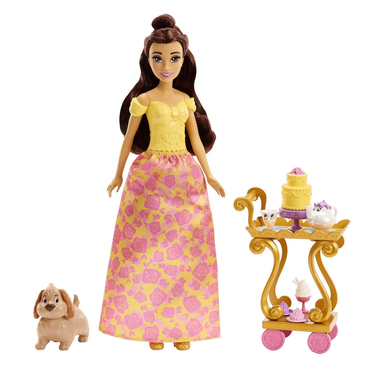 Disney Princess HLW20 Set da Tè di Belle con Bambola e Vestiti Scintillanti, Accessori Inclusi per Gioco di Ruolo