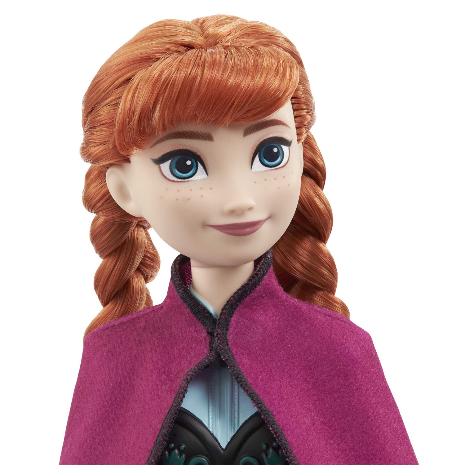 Mattel Frozen HLW49 - Bambola Anna snodata con abito elegante, mantello e accessori ispirati al film Disney Frozen, 30 cm, per bambini 3 anni