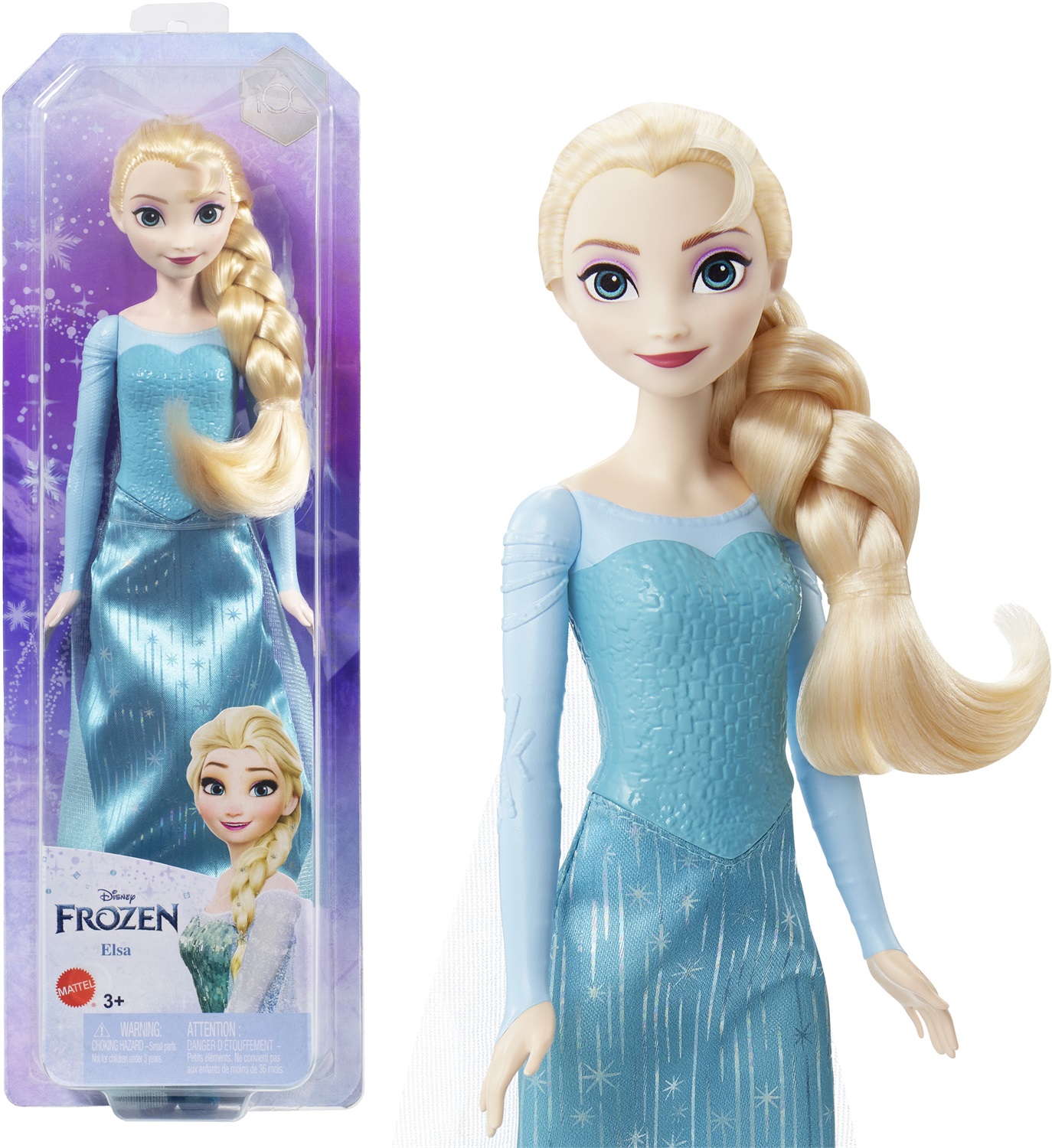 Mattel Disney Frozen - Bambola Elsa con abito elegante, mantello e accessori ispirati al film, giocattolo per bambini 3 anni, HLW47