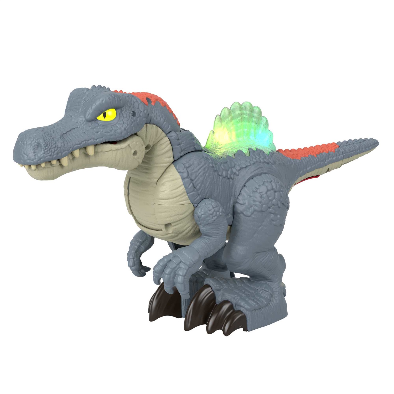 Fisher-Price Imaginext Jurassic World - Ultra Snap Spinosaurus, dinosauro di 20 cm con luci, suoni e fauci attivabili, personaggio incluso, giocattolo per bambini 3 anni, HML41
