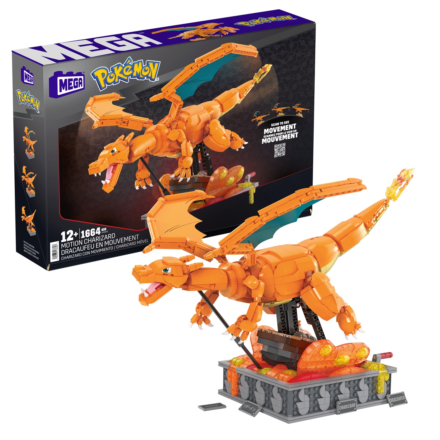 MEGA Pokémon Kinetic Charizard - Set da Costruzione da 1664 Pezzi, Personaggio Meccanizzato Alto 28 cm con Movimento Realistico, Giocattolo per Bambini 12 Anni
