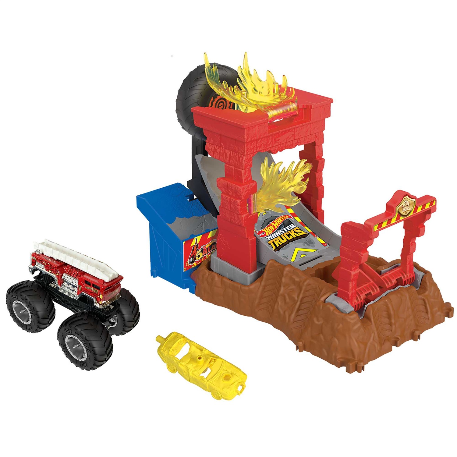 Hot Wheels Monster Trucks Arena degli Scontri con camion dei pompieri 5-Alarm - Giocattolo per bambini 4 Anni