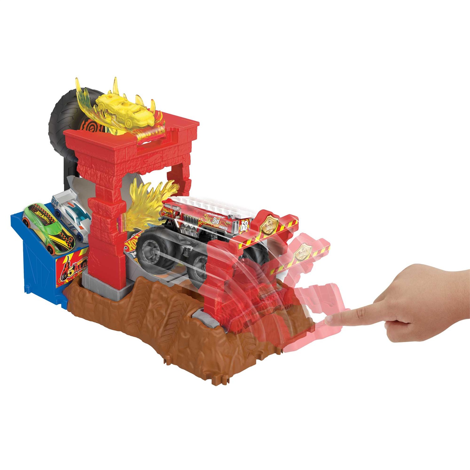 Hot Wheels Monster Trucks Arena degli Scontri con camion dei pompieri 5-Alarm - Giocattolo per bambini 4 Anni