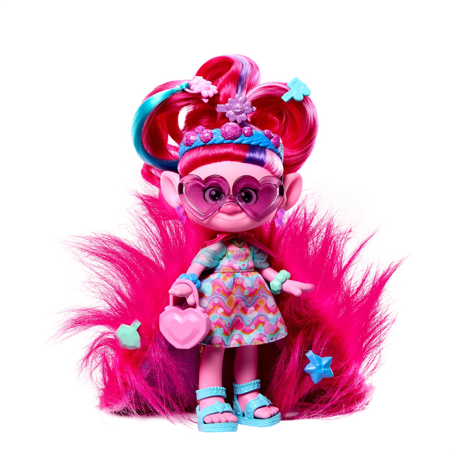 Mattel Trolls HNF16 - Bambola Regina Poppy con Capelli di Peluche Trasformabili, 15 Accessori e Look Ispirato al Film