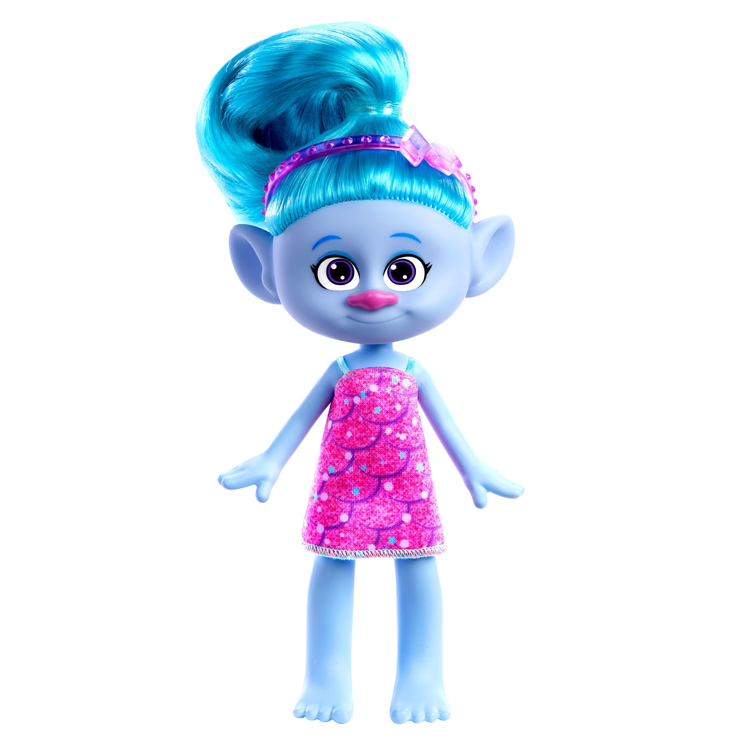 Mattel Trolls 3 - Ciniglia Alla Moda, bambola con capelli blu acceso, abito rimovibile e accessori, ispirata al film, per bambini 3 anni, HNF15
