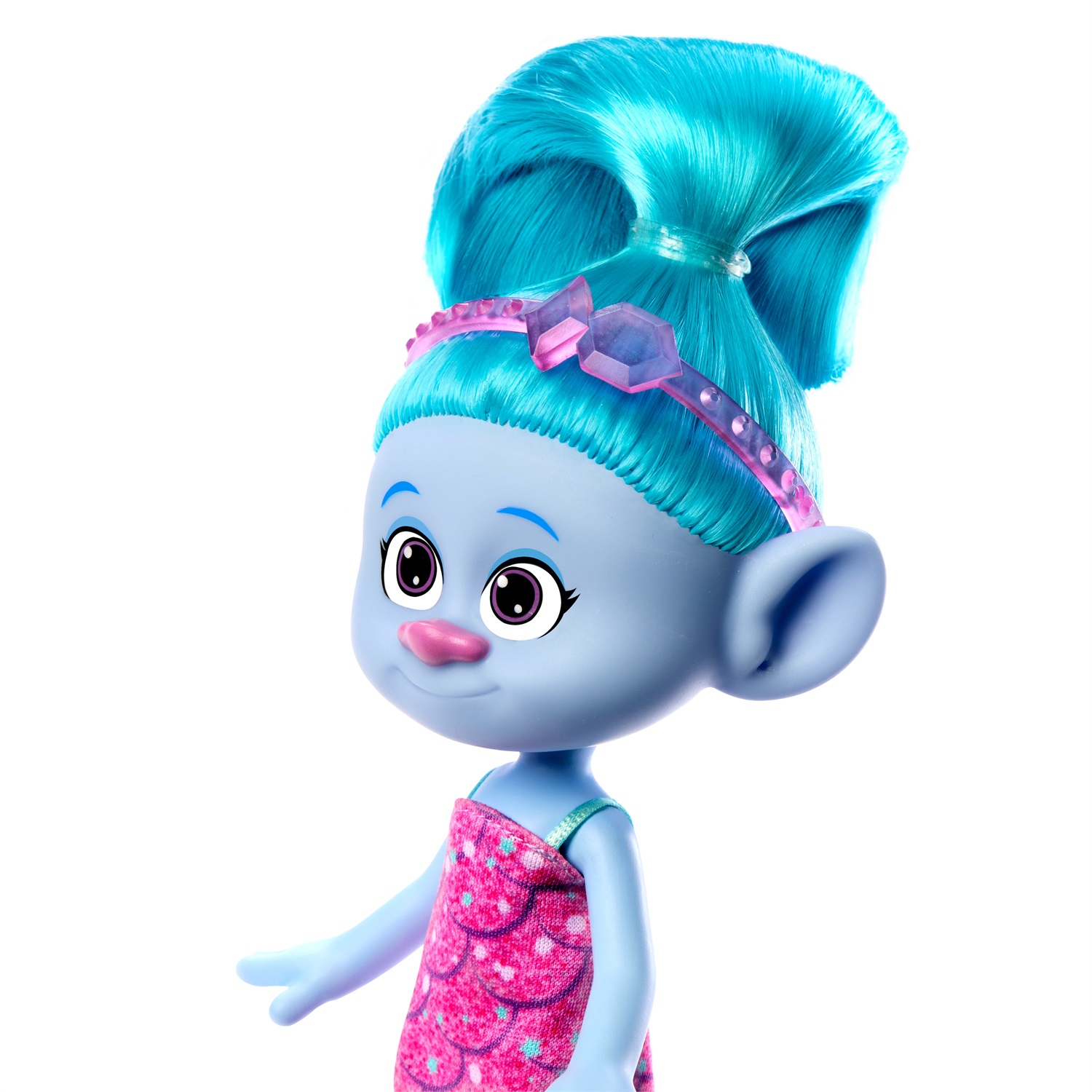 Mattel Trolls 3 - Ciniglia Alla Moda, bambola con capelli blu acceso, abito rimovibile e accessori, ispirata al film, per bambini 3 anni, HNF15