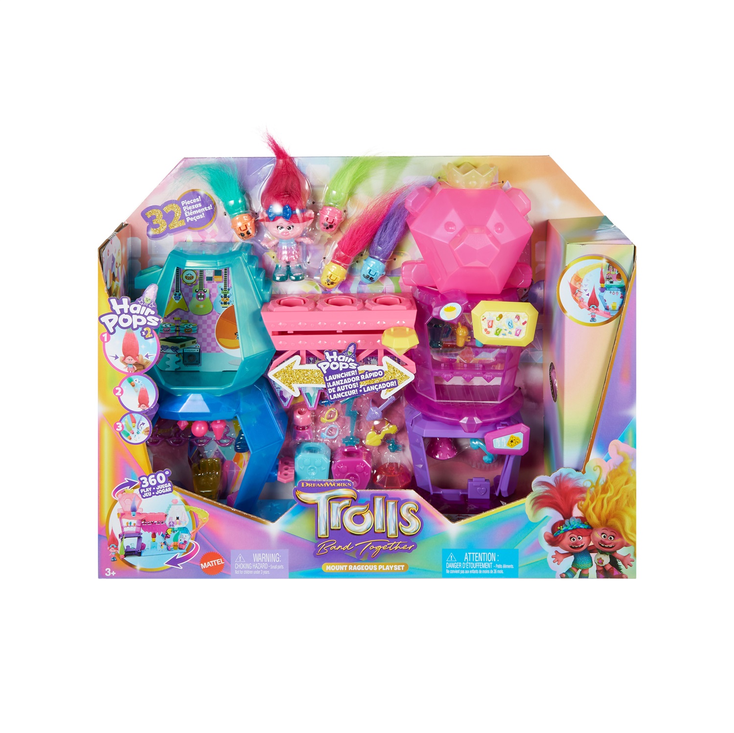 Mattel HNF24 Trolls Playset con Mini Bambola della Regina Poppy, 4 Hair Pops e oltre 25 Accessori