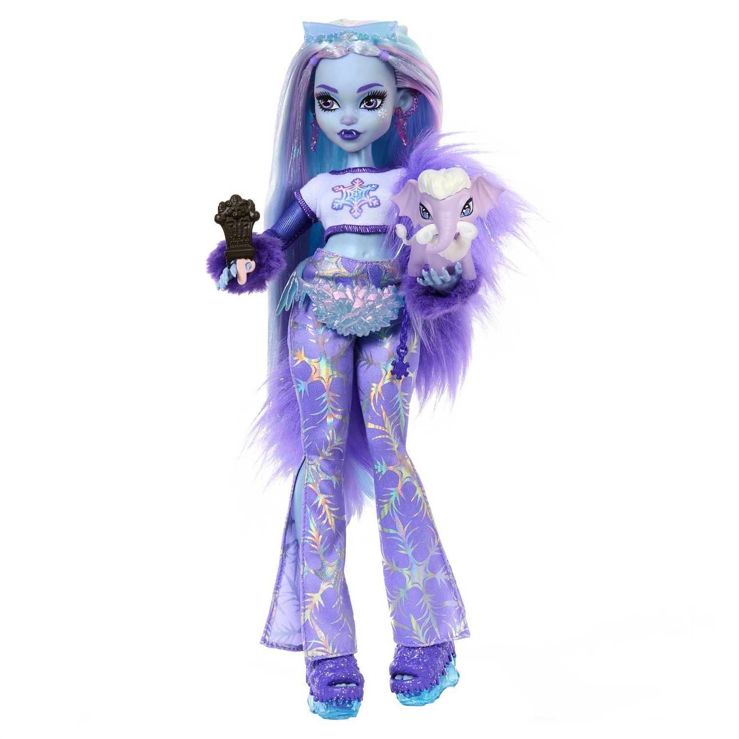 Monster High Abbey Bominable Yeti - Bambola con cucciolo di mammut, lunghi capelli scintillanti, abiti a tema e accessori da brividi, giocattolo per bambini, 4 anni