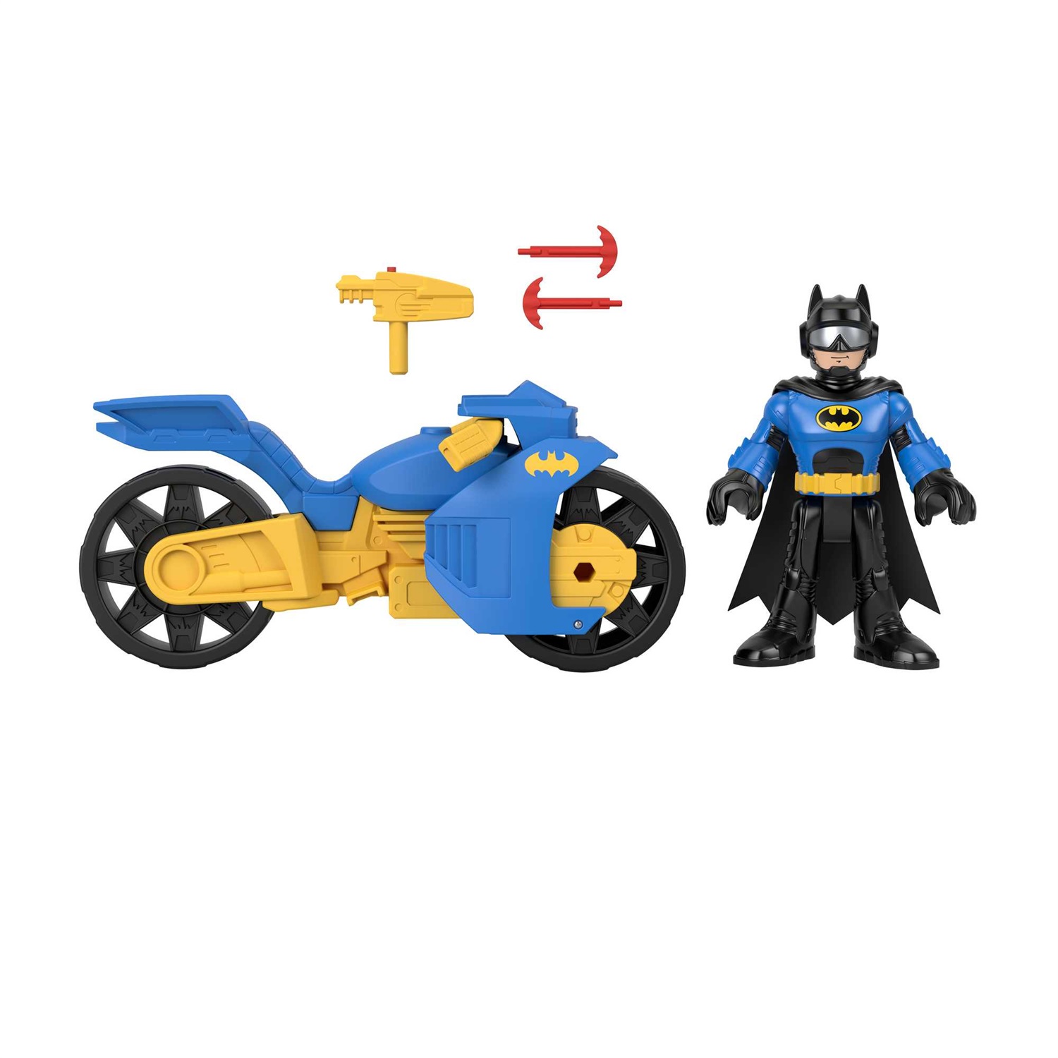 Fisher-Price Imaginext DC Super Friends - Batmoto XL e Batman con Lancia Proiettili, Moto Extra-Large a Spinta e Personaggio Batman XL, 25,4 cm, Giocattolo per Bambini 3 anni, HNM32