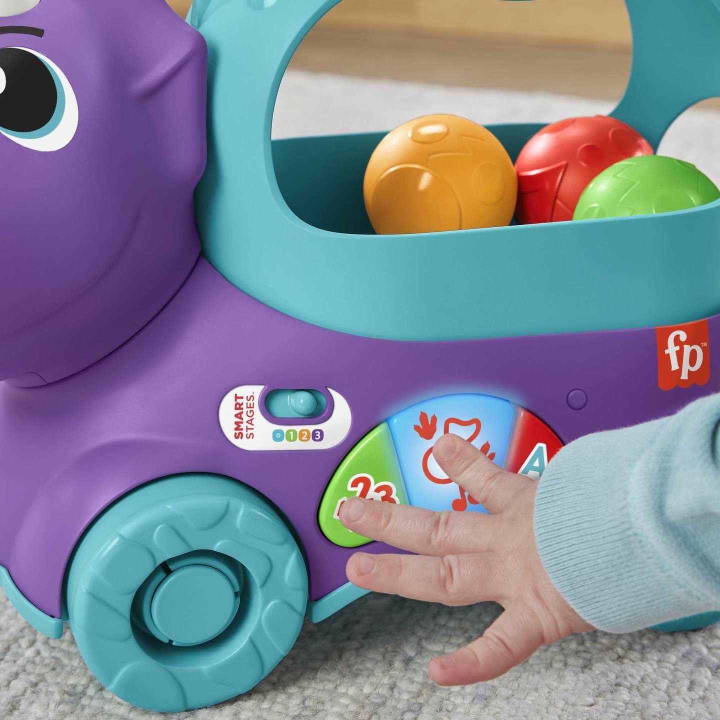 Fisher-Price Dino Impara e Cammina - Dinosauro Giocattolo da Trainare con Palline Saltellanti, Contenuti Multilingue Smart Stages, Interattivo per Bambini 12 - 36 Mesi, HNR52