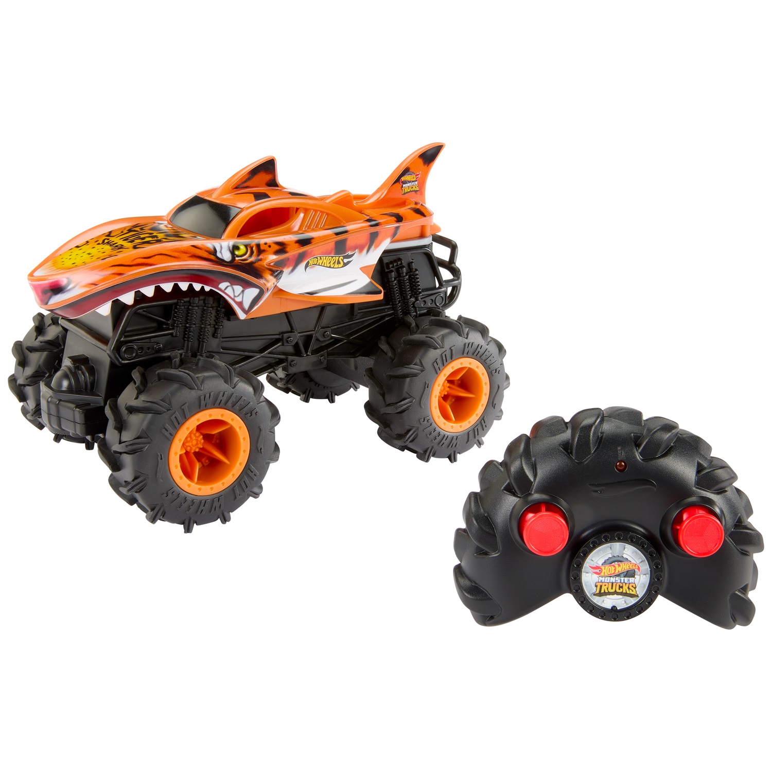 Hot Wheels Tiger Shark - Veicolo Giocattolo Radiocomandato RC 1:24 con Trazione Integrale e Pneumatici Terrain Action per Bambini 4 Anni