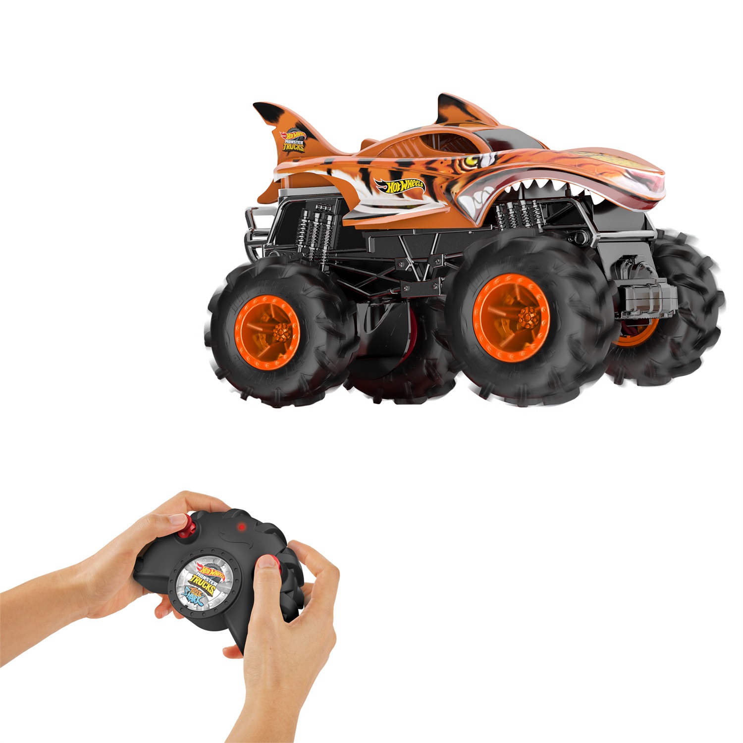 Hot Wheels Tiger Shark - Veicolo Giocattolo Radiocomandato RC 1:24 con Trazione Integrale e Pneumatici Terrain Action per Bambini 4 Anni