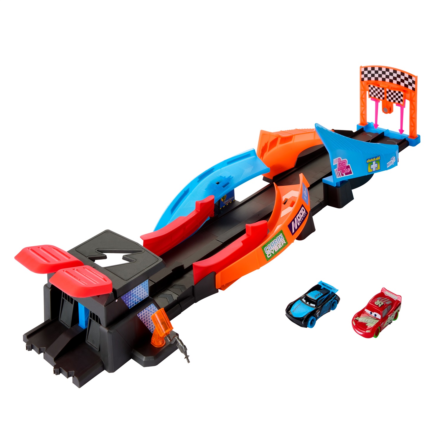 Mattel Pista Fluo Incrociata HPD80 - Playset con Saetta McQueen e Jackson Storm, macchinine che brillano al buio, per bambini 4 anni