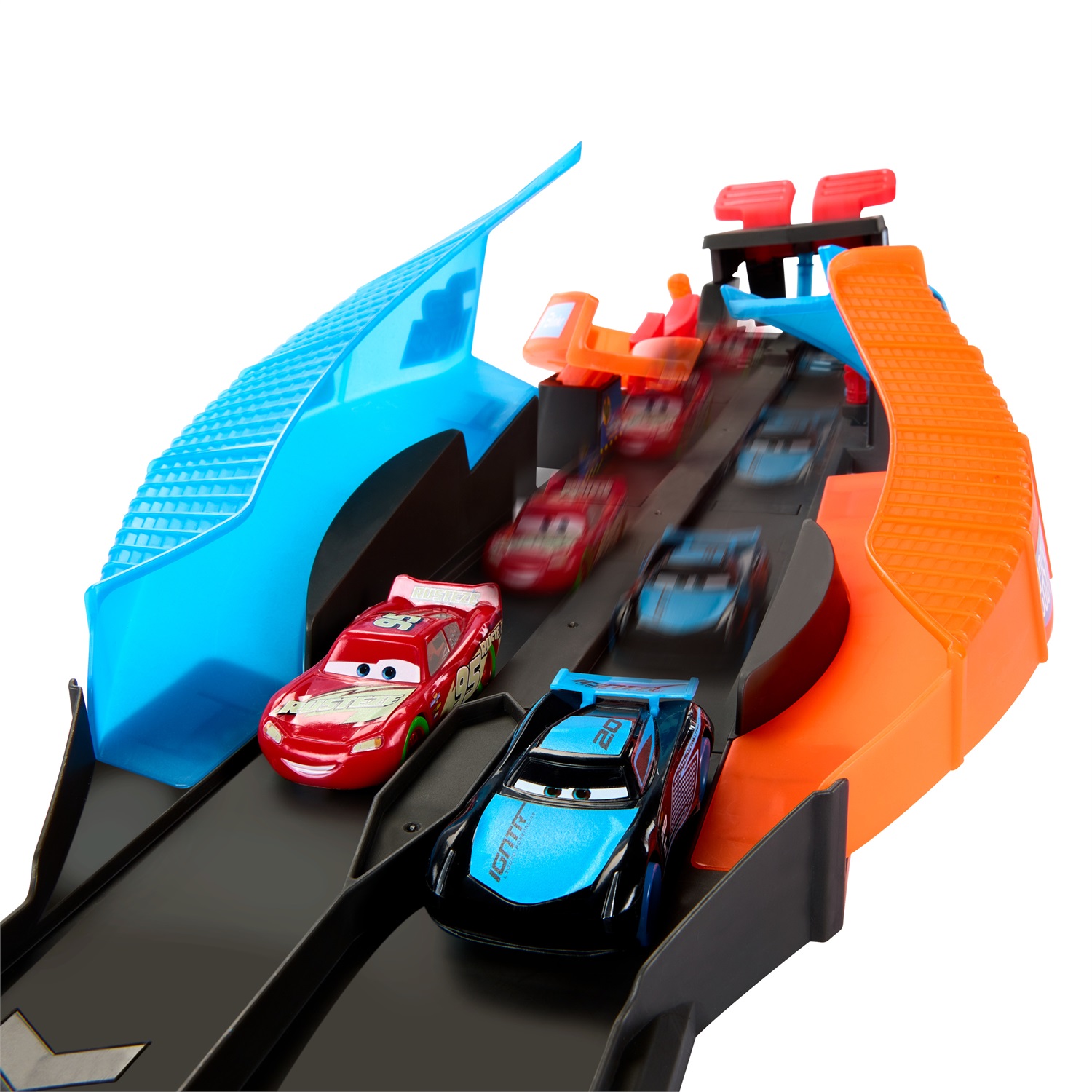 Mattel Pista Fluo Incrociata HPD80 - Playset con Saetta McQueen e Jackson Storm, macchinine che brillano al buio, per bambini 4 anni