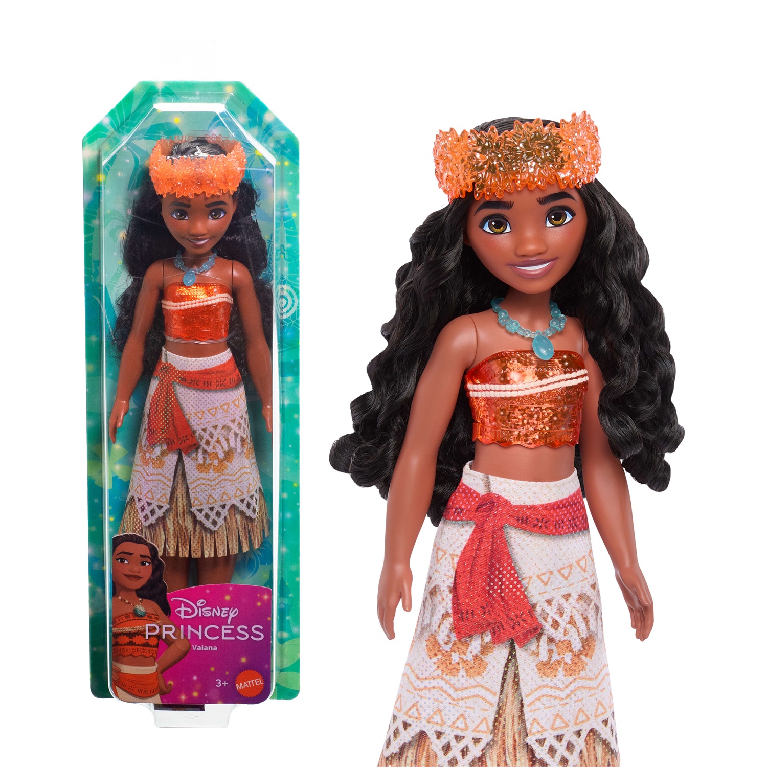 Mattel Disney Princess - Bambola snodata Vaiana con capi e accessori scintillanti ispirati al film, giocattolo per bambini, 3 anni, HPG68