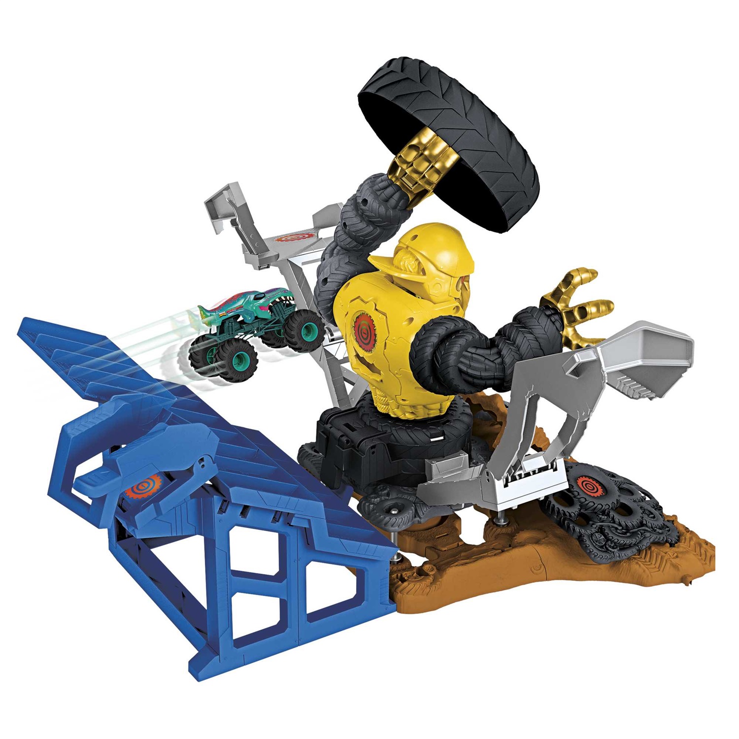 Hot Wheels Monster Trucks HPN71 - Veicolo Giocattolo con Set Arena del Gorilla e Pista da Corsa