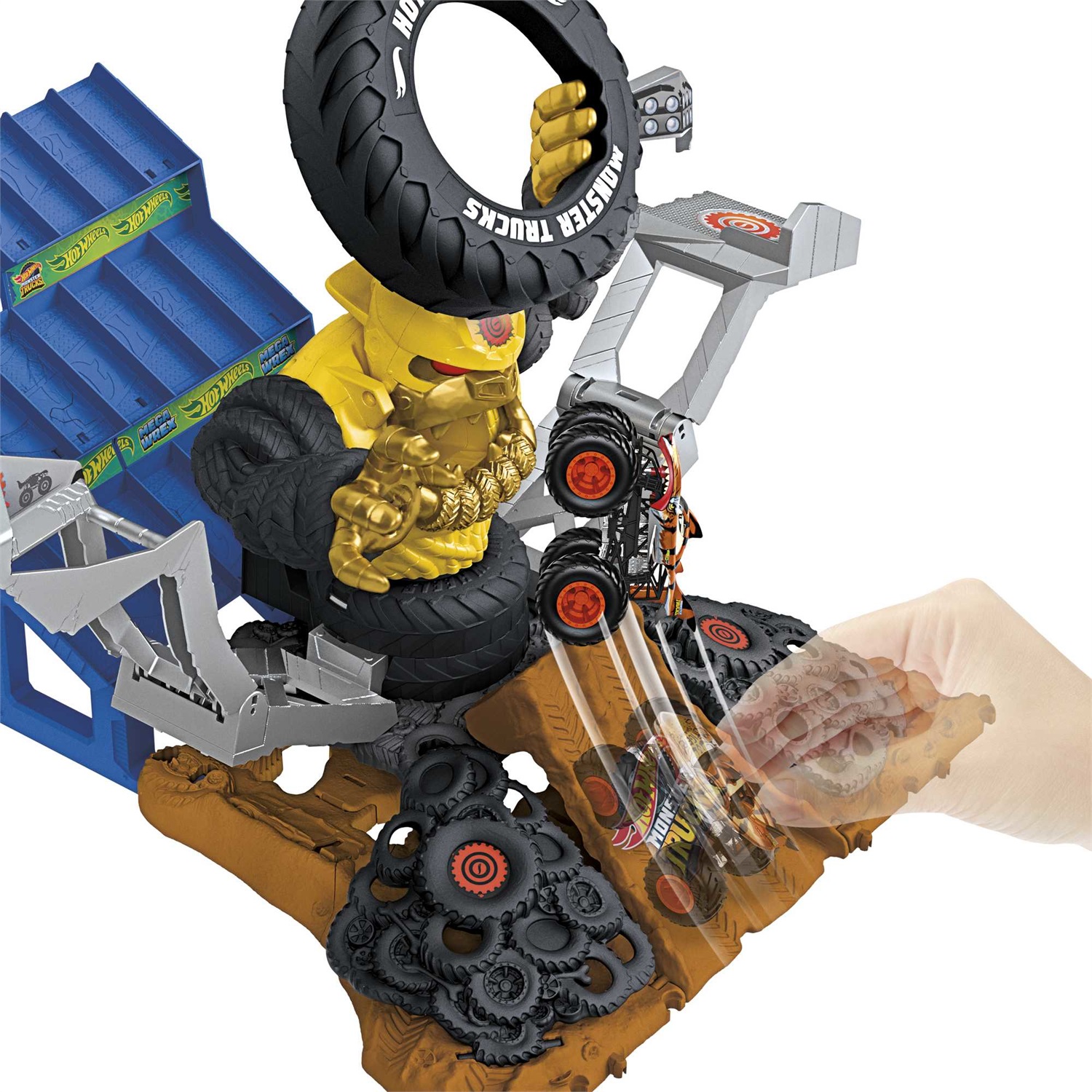 Hot Wheels Monster Trucks HPN71 - Veicolo Giocattolo con Set Arena del Gorilla e Pista da Corsa