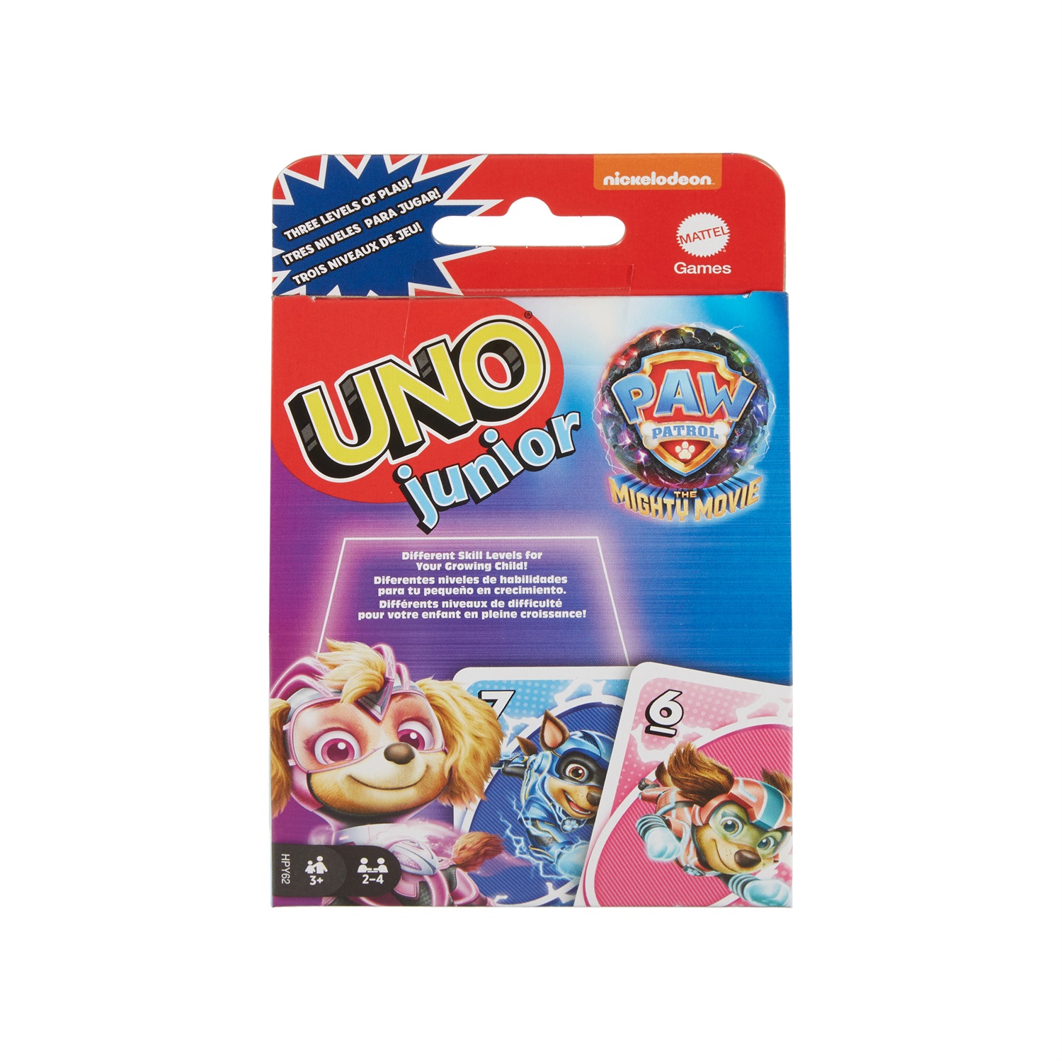 Mattel Games - UNO Junior Paw Patrol: Il Super Film, Gioco di Carte per Bambini, 3 Livelli di Gioco, da 2 a 4 Giocatori, Età 3 Anni