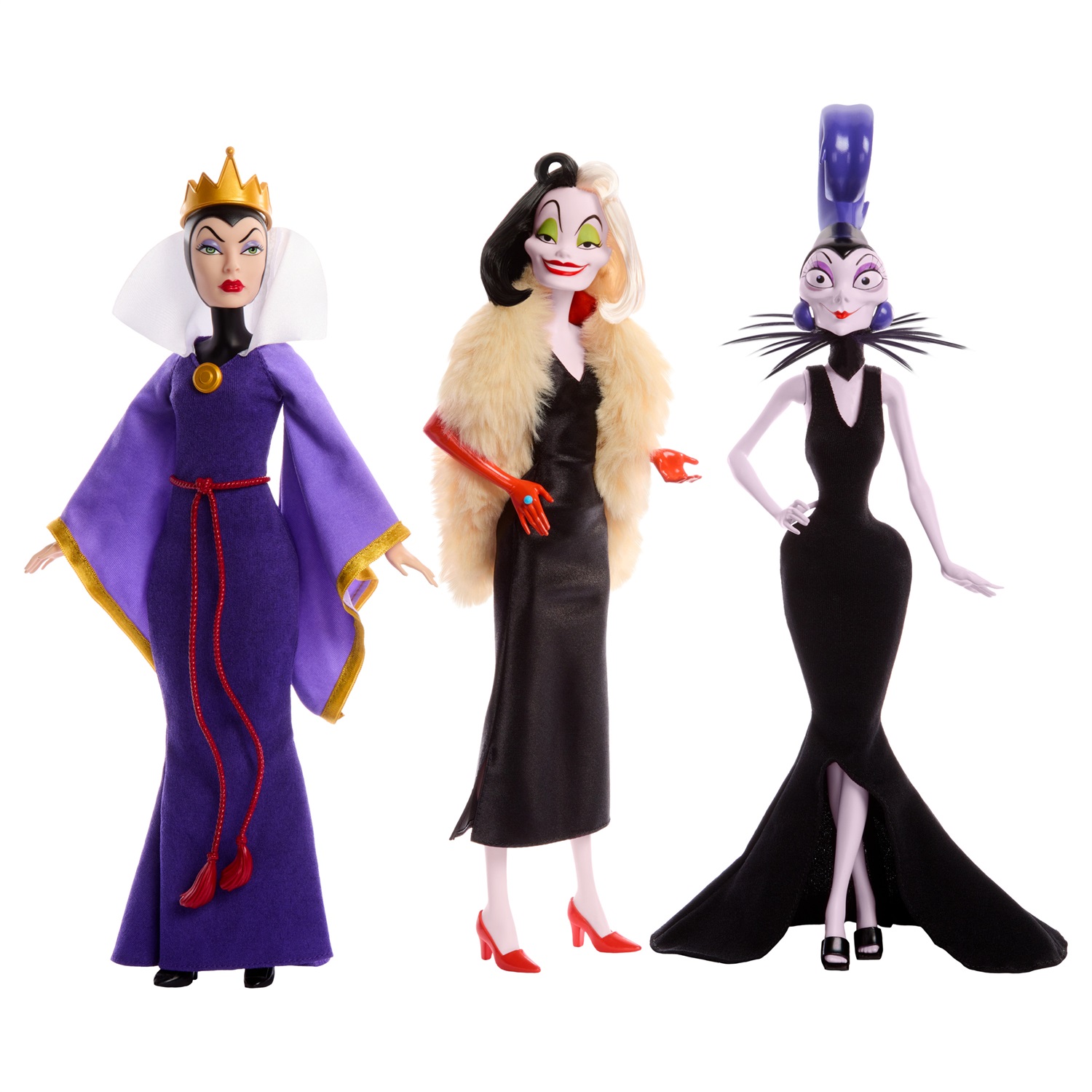 Mattel Disney Princess - Set da 3 Bambole da Collezione con Regina Cattiva, Crudelia Demon e Yzma, Ispirate ai Film Disney, Giocattolo per Bambini 4 Anni