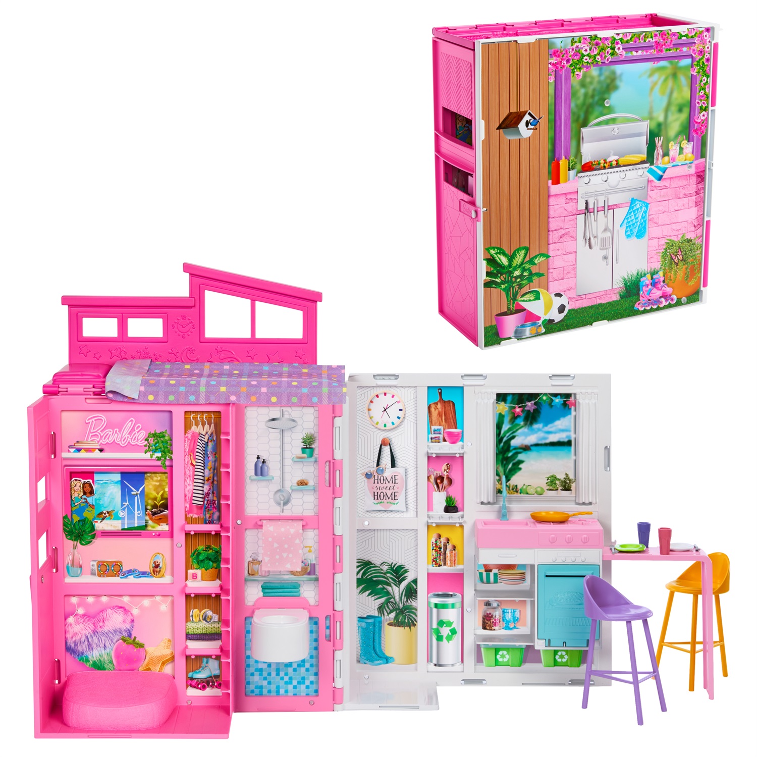 Barbie HRJ76 Casa delle Vacanze - Playset con 4 Aree di Gioco e 11 Accessori Inclusi per Bambini 3 Anni