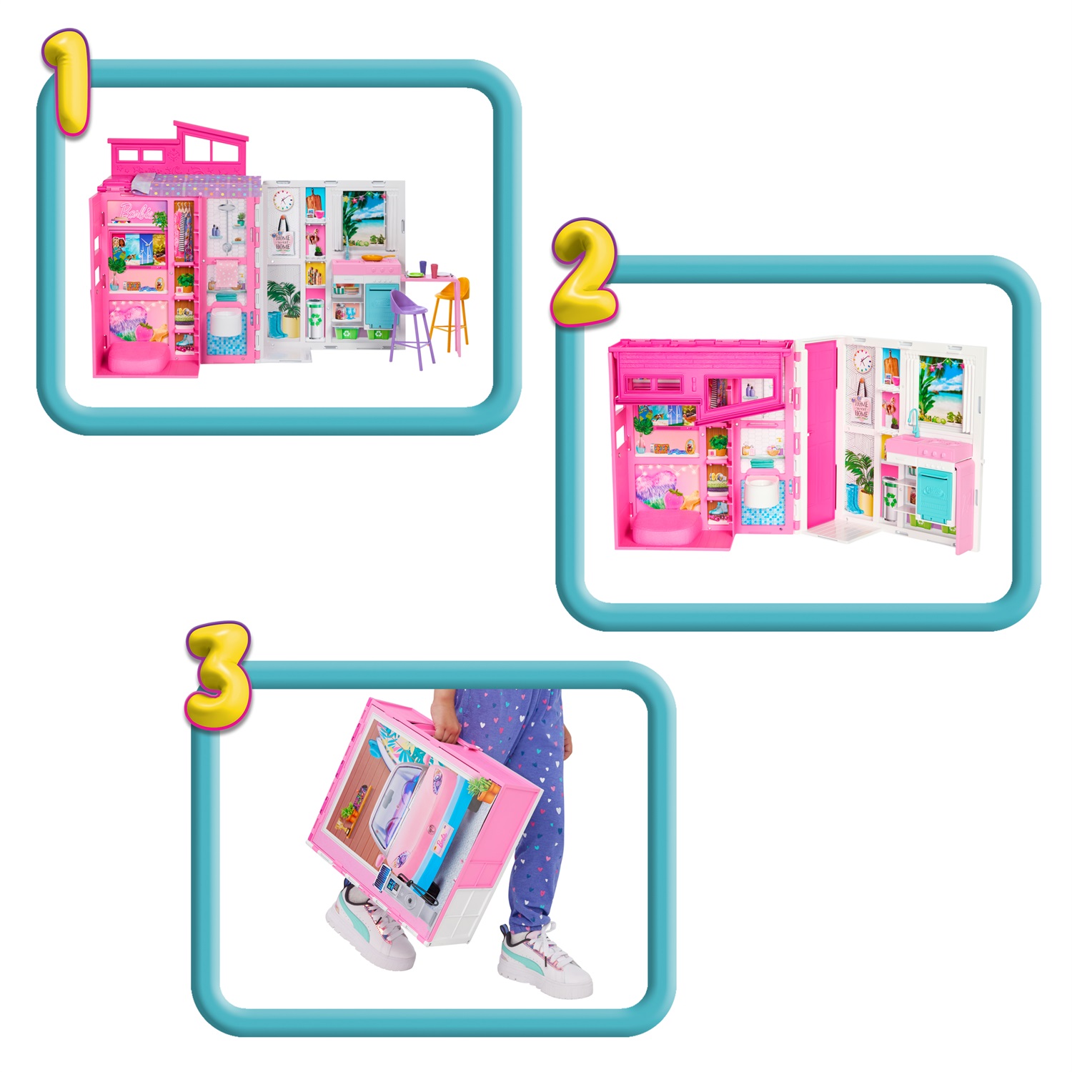 Barbie HRJ76 Casa delle Vacanze - Playset con 4 Aree di Gioco e 11 Accessori Inclusi per Bambini 3 Anni